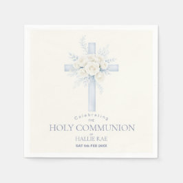 First Holy Communion Paper Napkins, Floral Cross Pappersservett