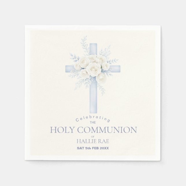 First Holy Communion Paper Napkins, Floral Cross Pappersservett (Framsidan)