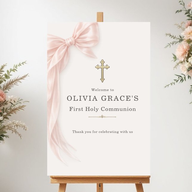 First Holy Communion Pink Bow Girl Welcome Poster (Skapare uppladdad)