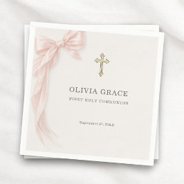First Holy Communion Pink Coquette Bow Girl  Pappersservett