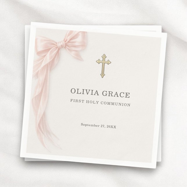 First Holy Communion Pink Coquette Bow Girl  Pappersservett (Skapare uppladdad)