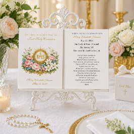 First Holy Communion Remembrance IHS Floral  Visitkort