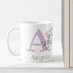 First Initial Plus Namn Angela with Flowers Kaffemugg