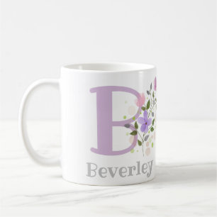 First Initial Plus Namn Beverley med Flowers Kaffemugg