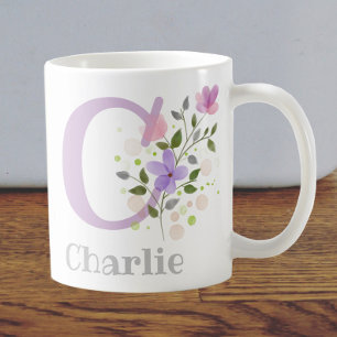 First Initial Plus Namn Charlie with Flowers Kaffemugg