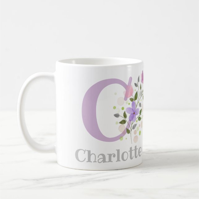First Initial Plus Namn Charlotte with Flowers Kaffemugg (Vänster)
