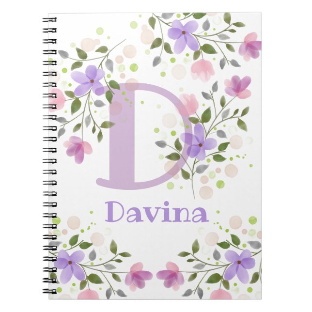First Initial Plus Namn Davina med Flowers Anteckningsbok (Framsidan)