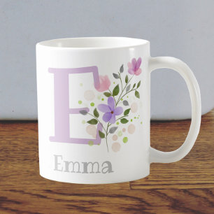 First Initial Plus Namn Emma med Flowers Kaffemugg
