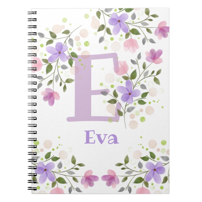 First Initial Plus Namn Eva with Flowers Anteckningsbok (Framsidan)