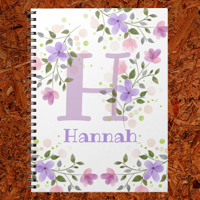 First Initial Plus Namn Hannah med Flowers Anteckningsbok (Skapare uppladdad)