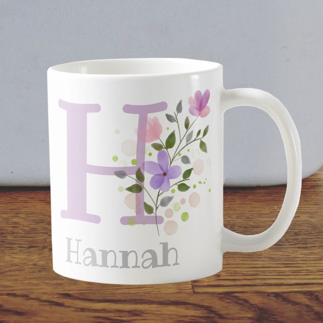 First Initial Plus Namn Hannah med Flowers Kaffemugg (Skapare uppladdad)