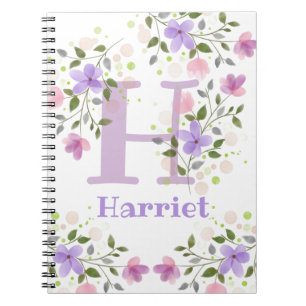 First Initial Plus Namn Harriet med Flowers Anteckningsbok