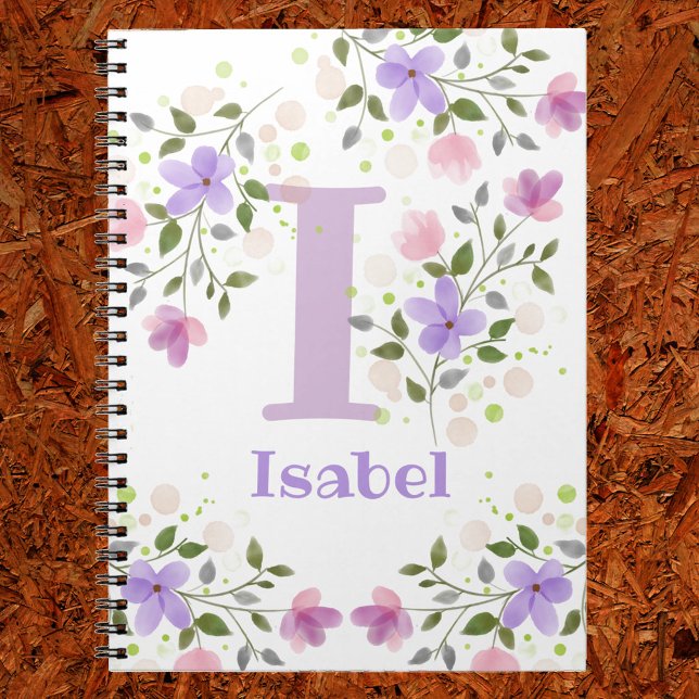 First Initial Plus Namn Isabel med Flowers Anteckningsbok (Skapare uppladdad)