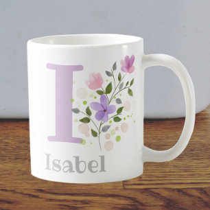 First Initial Plus Namn Isabel med Flowers Kaffemugg