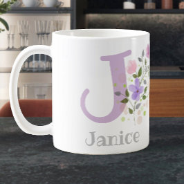 First Initial Plus Namn Janice with Flowers Kaffemugg