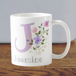 First Initial Plus Namn Jasmine med Flowers Kaffemugg