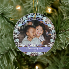 First Julafton Grandma Snöflingor Ribbon Light Blu Julgransprydnad Keramik