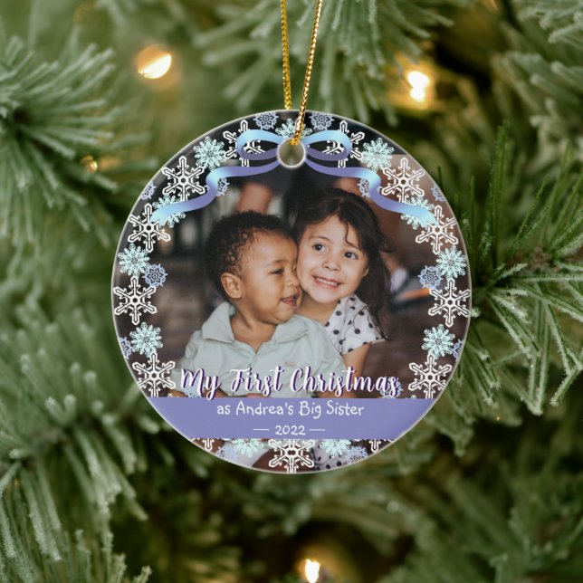 First Julafton Grandma Snöflingor Ribbon Light Blu Julgransprydnad Keramik (Träd)