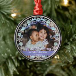 First Julafton Grandma Snöflingor Ribbon Light Blu Julgransprydnad Metall