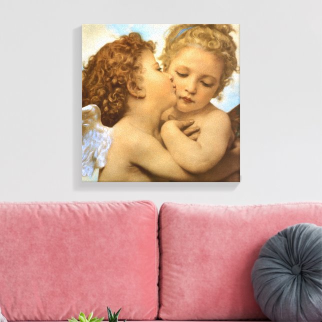 First Kiss (ängeldetalj) av Bouguereau Canvastryck (Insitu (Vardagsrum))