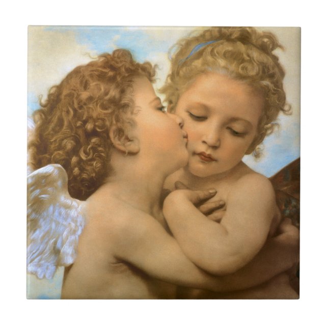 First Kiss (ängeldetalj) av Bouguereau Kakelplatta (Framsidan)