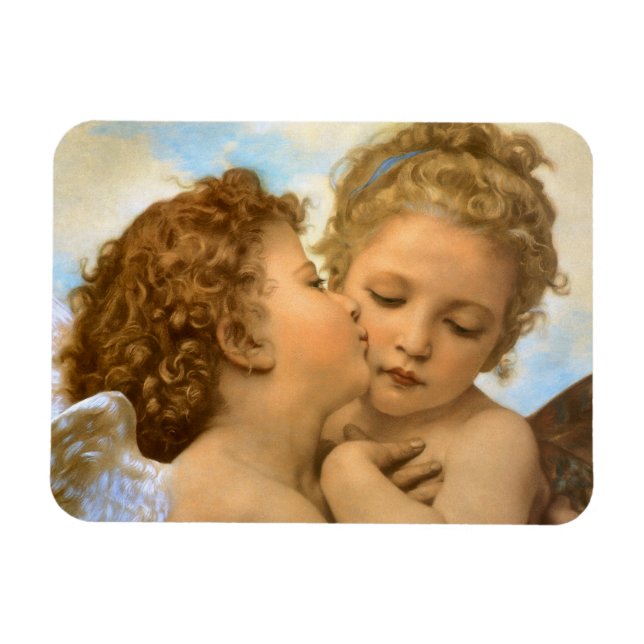 First Kiss (ängeldetalj) av Bouguereau Magnet (Horisontell)