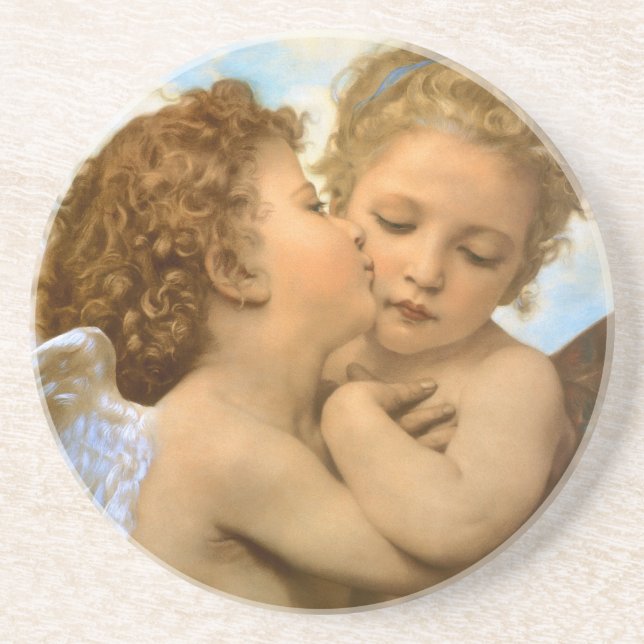 First Kiss (ängeldetalj) av Bouguereau Underlägg (Framsidan)