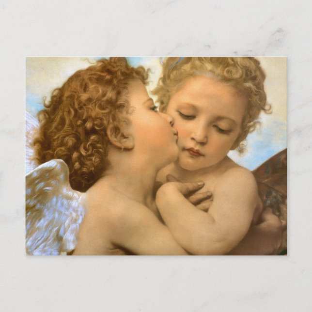 First Kiss (ängeldetalj) av Bouguereau Vykort (Framsida)