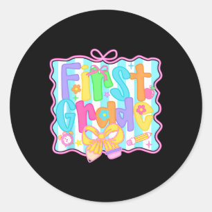 First Klass Girls Back to school Bow Cute Coquette Runt Klistermärke