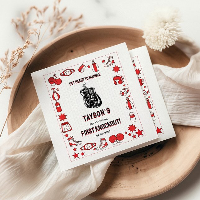 First Knockout Boxing 1st Birthday – Fun Kids  Pappersservett (First Knockout Boxing 1st Birthday – Fun Kids Napkins
)