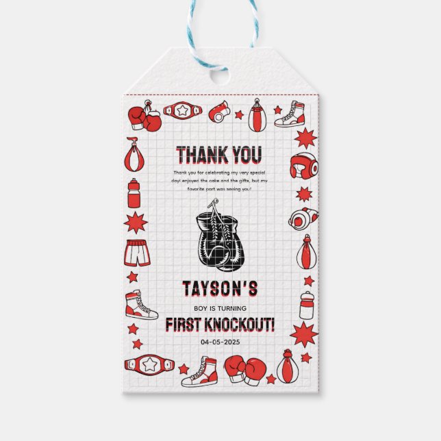 First Knockout Boxing 1st Birthday – Fun Kids Presentetikett (Framsidan)