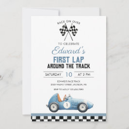 First Lap Blue Race Car 1st Birthday Inbjudningar