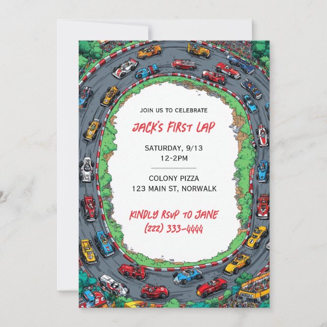 First Lap Boy's First Birthday Invitation  Inbjudningar (Framsida)