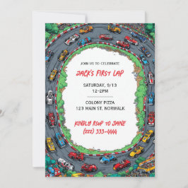 First Lap Boy's First Birthday Invitation  Inbjudningar