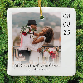 First Married Christmas Photo Keepsake Julgransprydnad Keramik