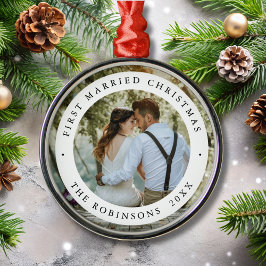 First Married Christmas with Custom Photo Julgransprydnad Metall