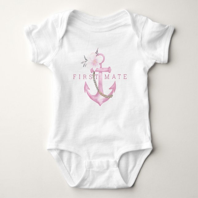 First Mate Baby Bodykostym | Rosa Nautical Waterco T Shirt (Framsida)