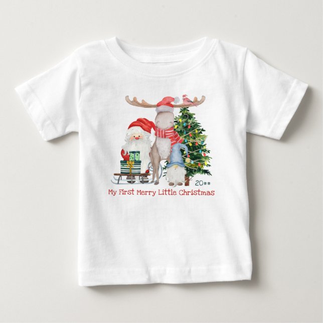 First Merry Little jul Cute Santa och Helper T Shirt (Framsida)
