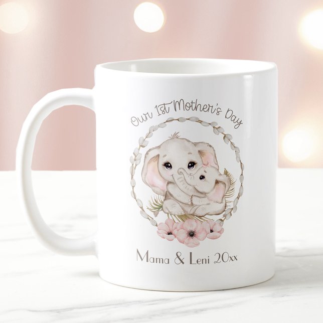 First Mors dag Girl Elephant Personlig Namn Kaffemugg (First Mother's Day Girl Elephant Personalized Name Coffee Mug)