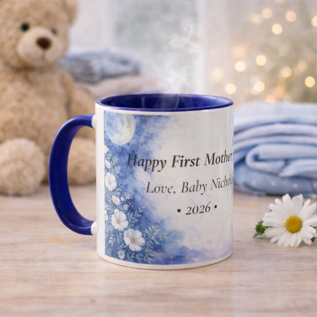 First Mother’s Day Moon Floral Blue Personalized Mugg (Skapare uppladdad)