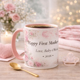 First Mother’s Day Personalized Floral Rose Pink Mugg