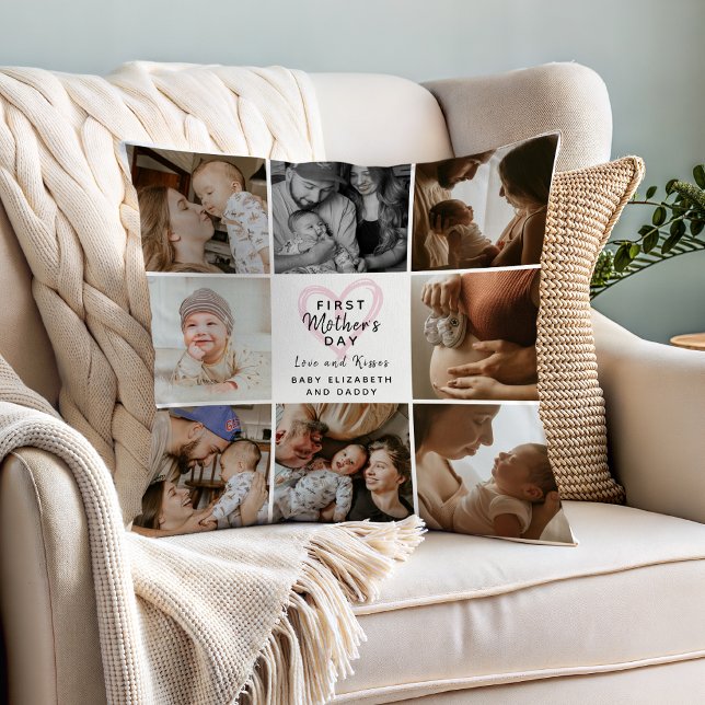 First Mother's Day Photo Collage Cute Keepsake Kudde (Skapare uppladdad)