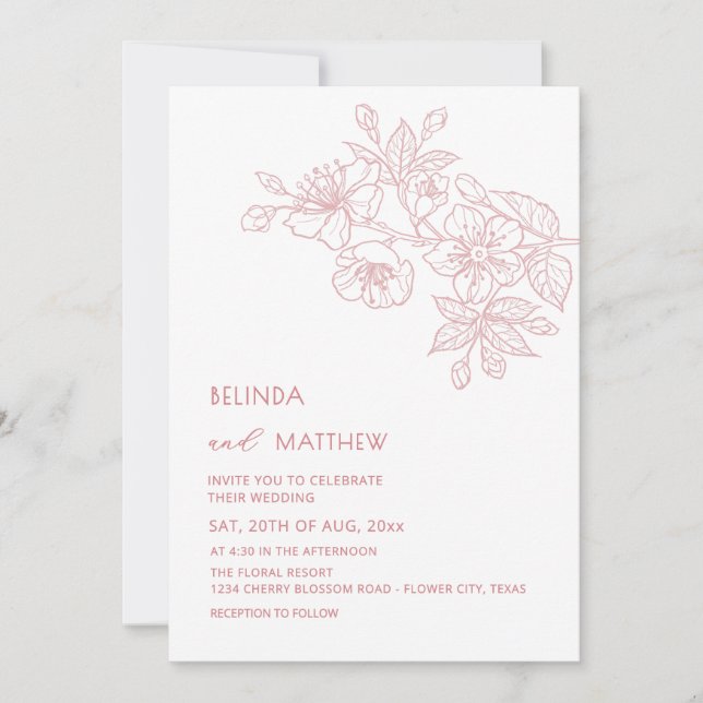 First Names Only Blush Flowers White Minimalist Inbjudningar (Framsida)