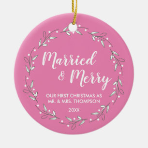 "First Noel Tillsammans: "Married and Merry Person Julgransprydnad Keramik