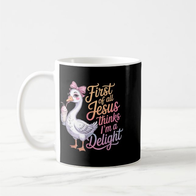 First Of Jesus Thinks A Delight Funny Goose Meme Kaffemugg (Vänster)