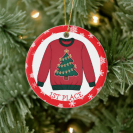 First Place Ugly Sweater Winner Christmas Julgransprydnad Keramik