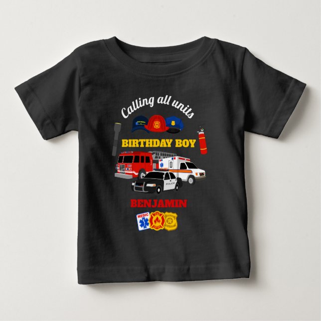 First Responder Birthday Boy-skjorta T Shirt (Framsida)