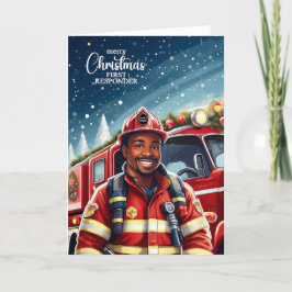 First Responder Black Male Firefighter jul Helgkort