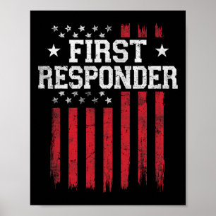 First Responder Proud American Flagga USA USA Patr Poster