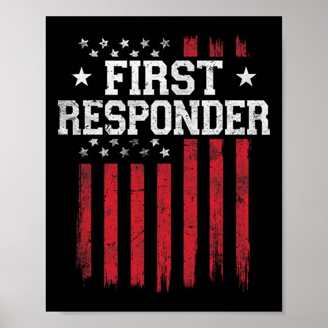 First Responder Proud American Flagga USA USA Patr Poster (Framsidan)